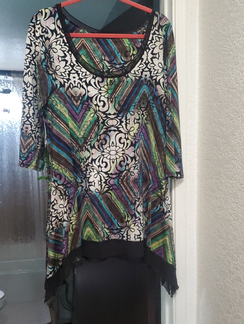 Women's Scoop Neck Tunic in Multi-Color Geometric Floral Print